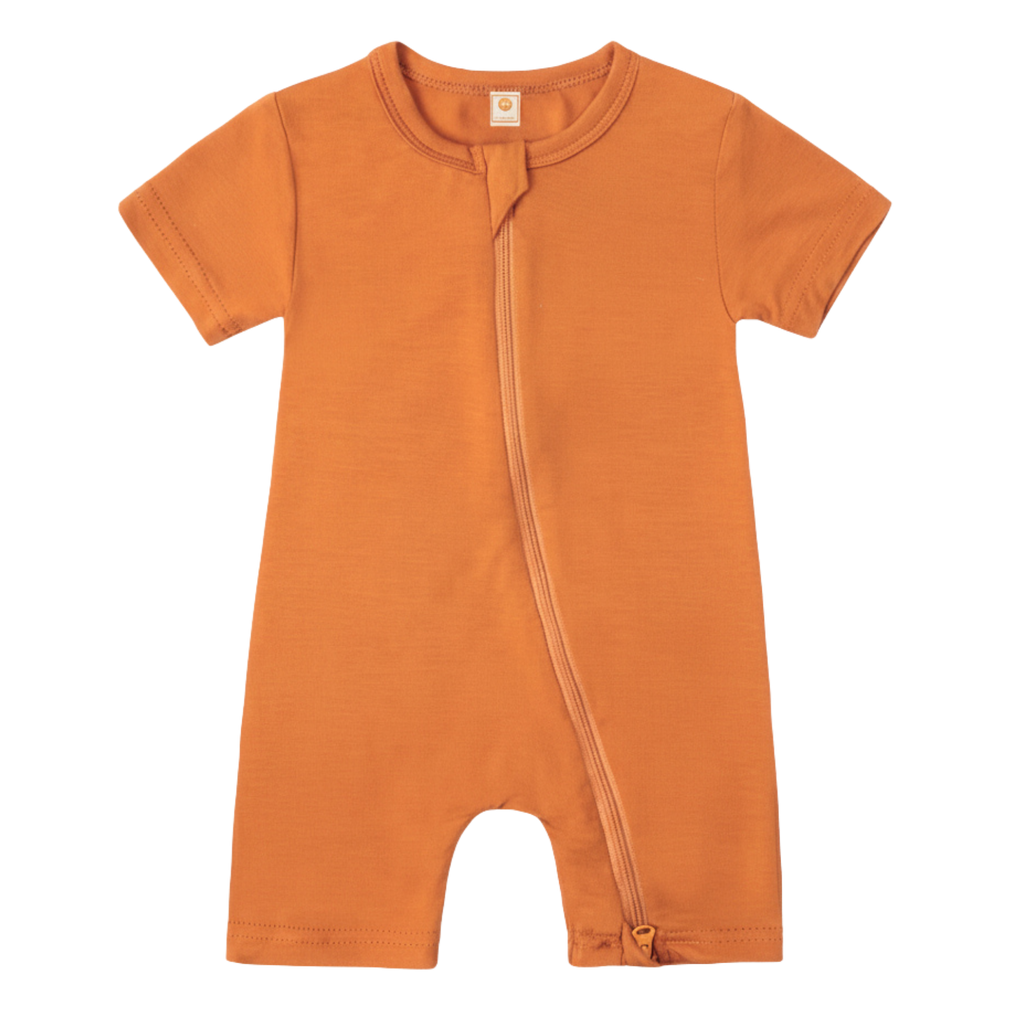 The Shortie - Bamboo Sleep + Play Romper - Tangerine