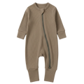 Long Sleeve Ribbed Bamboo Sleep + Play Romper - Latte
