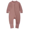 Long Sleeve Ribbed Bamboo Sleep + Play Romper - Dusty Pink