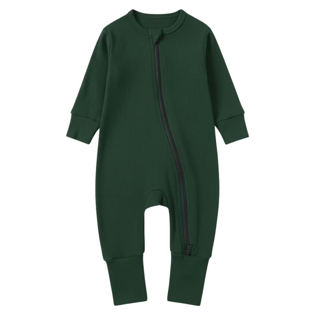Long Sleeve Ribbed Bamboo Sleep + Play Romper - Forest