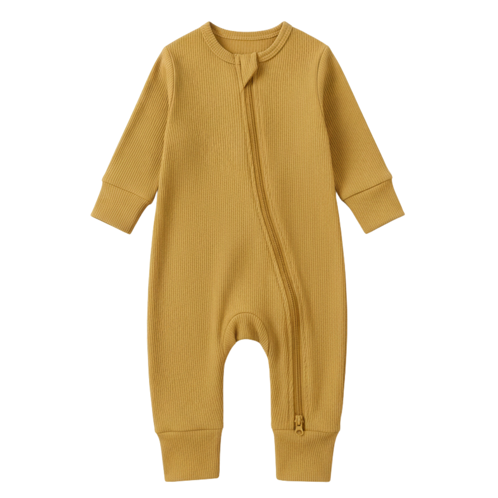 Long Sleeve Ribbed Bamboo Sleep + Play Romper - Goldie