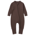 Long Sleeve Ribbed Bamboo Sleep + Play Romper - Cocoa
