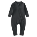 Long Sleeve Ribbed Bamboo Sleep + Play Romper - Coal