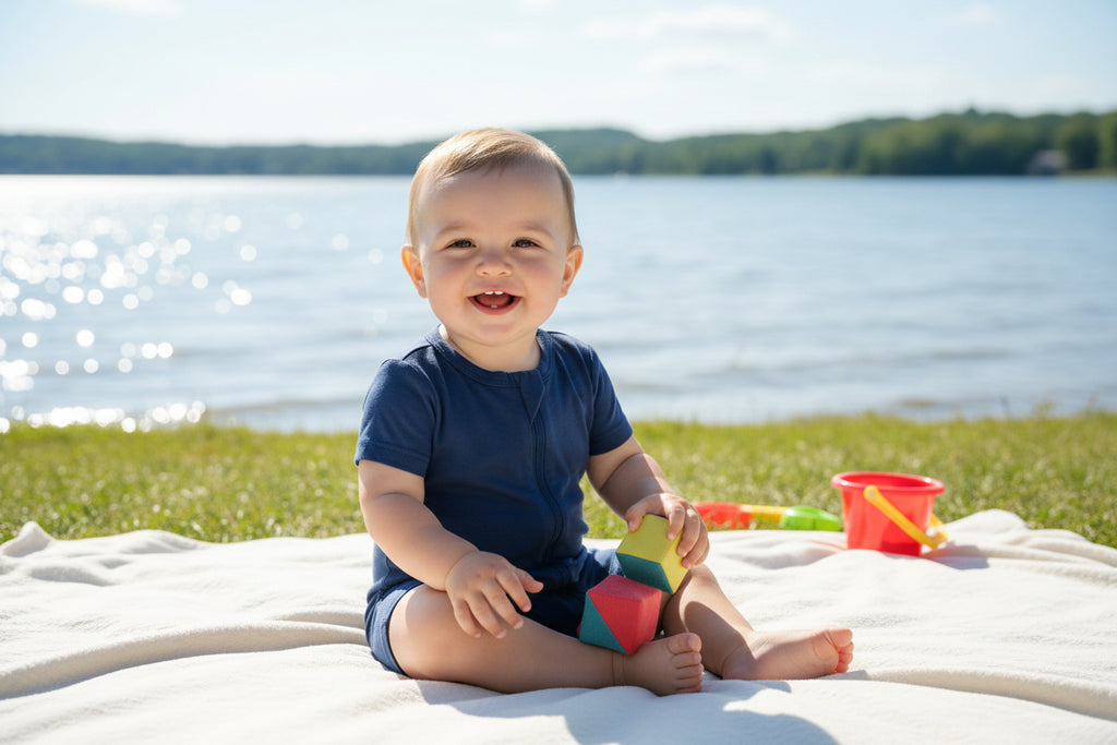 The Shortie - Bamboo Sleep + Play Romper - Captain