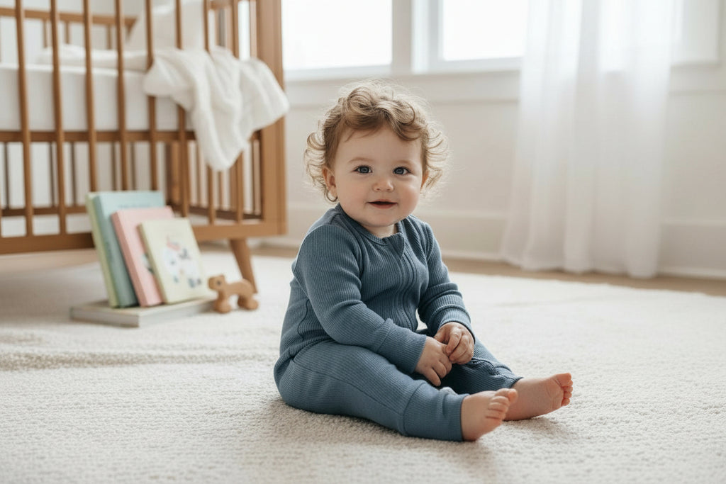 Long Sleeve Ribbed Bamboo Sleep + Play Romper - Cyan