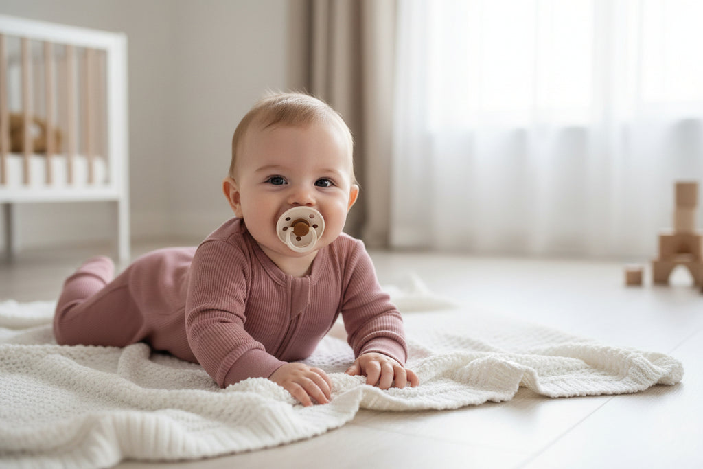 Long Sleeve Ribbed Bamboo Sleep + Play Romper - Dusty Pink