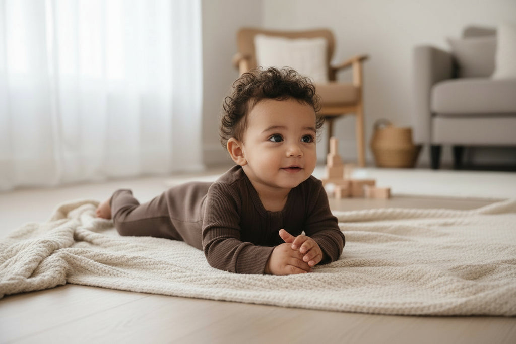 Long Sleeve Ribbed Bamboo Sleep + Play Romper - Cocoa