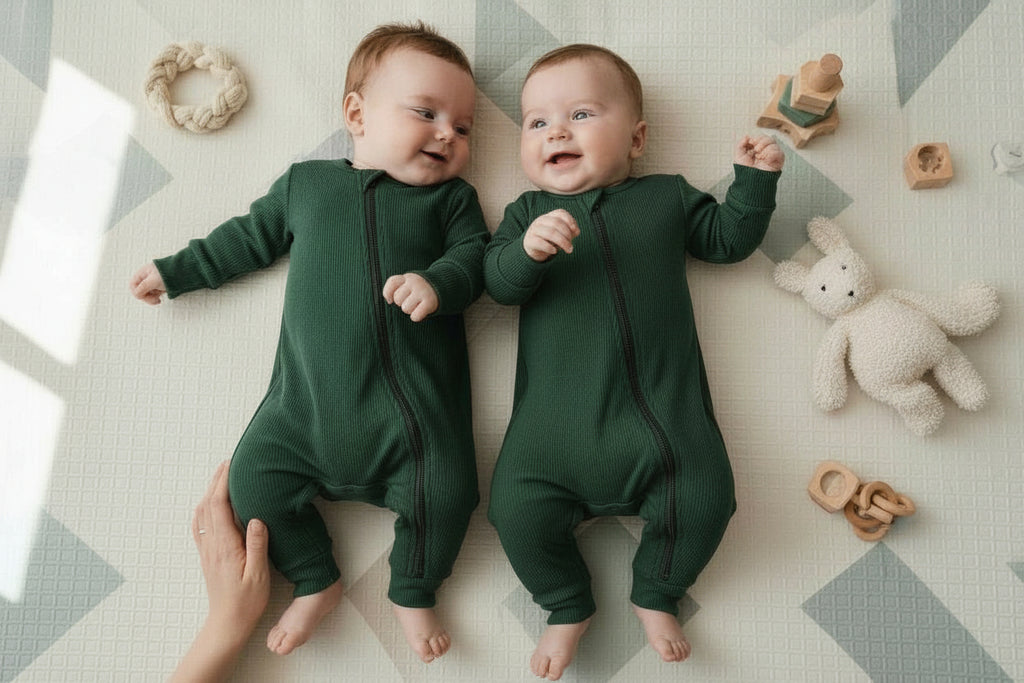 Long Sleeve Ribbed Bamboo Sleep + Play Romper - Forest