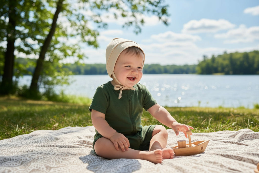 The Shortie - Bamboo Sleep + Play Romper - Forest