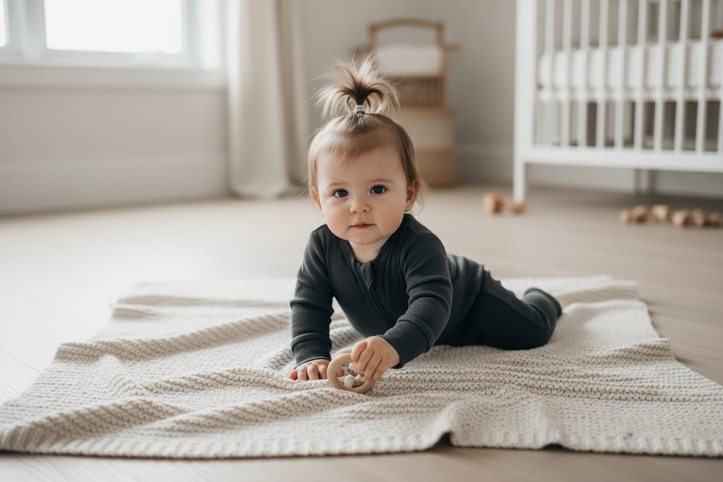 Long Sleeve Ribbed Bamboo Sleep + Play Romper - Coal